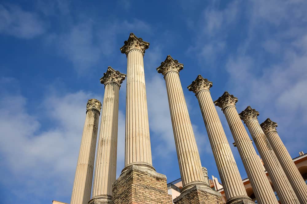Roman columns of the ancient theatre in Malta. Vacation in Europe