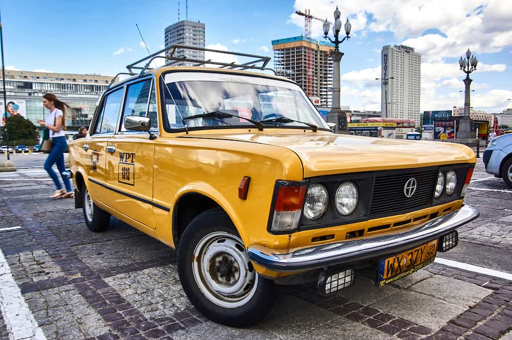 Warsawa, Poland - - Polish Fiat 125 as a cab.