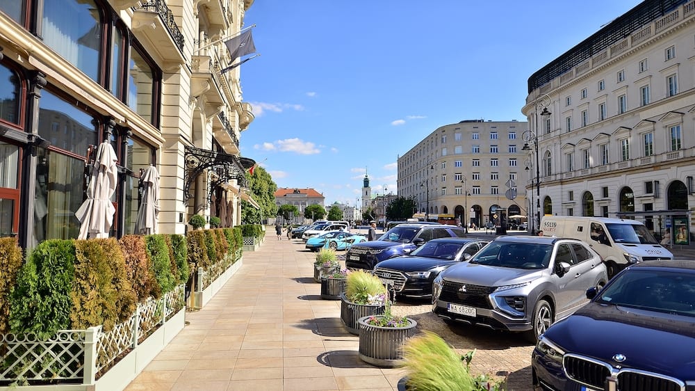 Warsaw, Poland. Luxury cars parked at the entrance of Bristol hotel