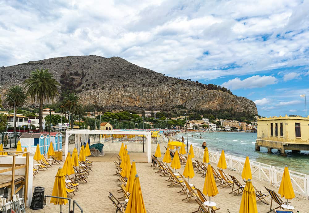 Mondello beach in Palermo, Sicily, Italy. Coastline