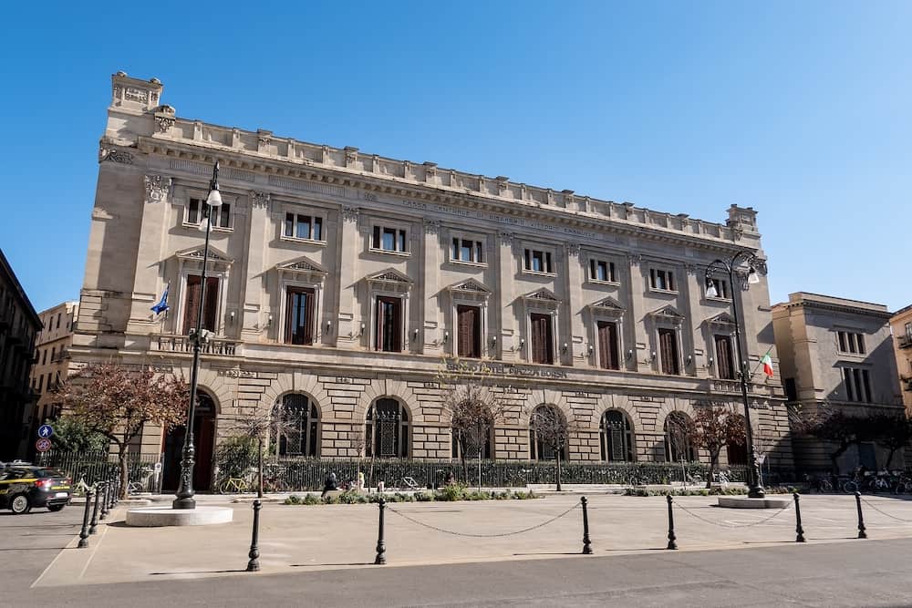 PALERMO, SICILY - The Grand Hotel Piazza Borsa building providing luxury accommodation in Palermo.