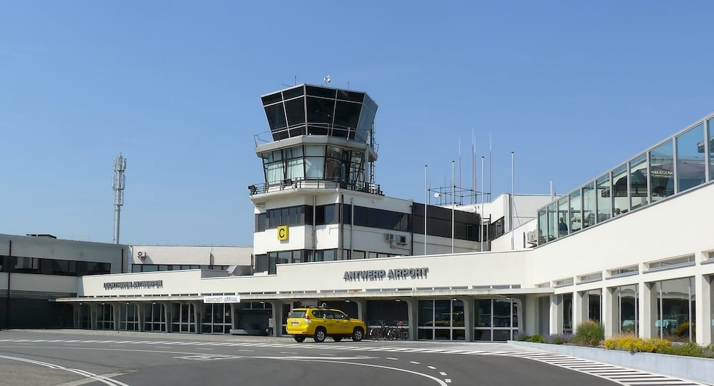 Airport buildings and control tower at Antwerp international Airport