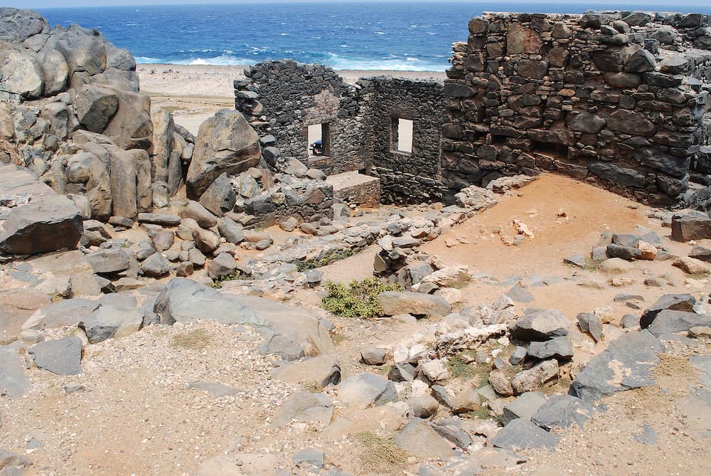 Ruins of Bushirbana gold mill smelter in Aruba.