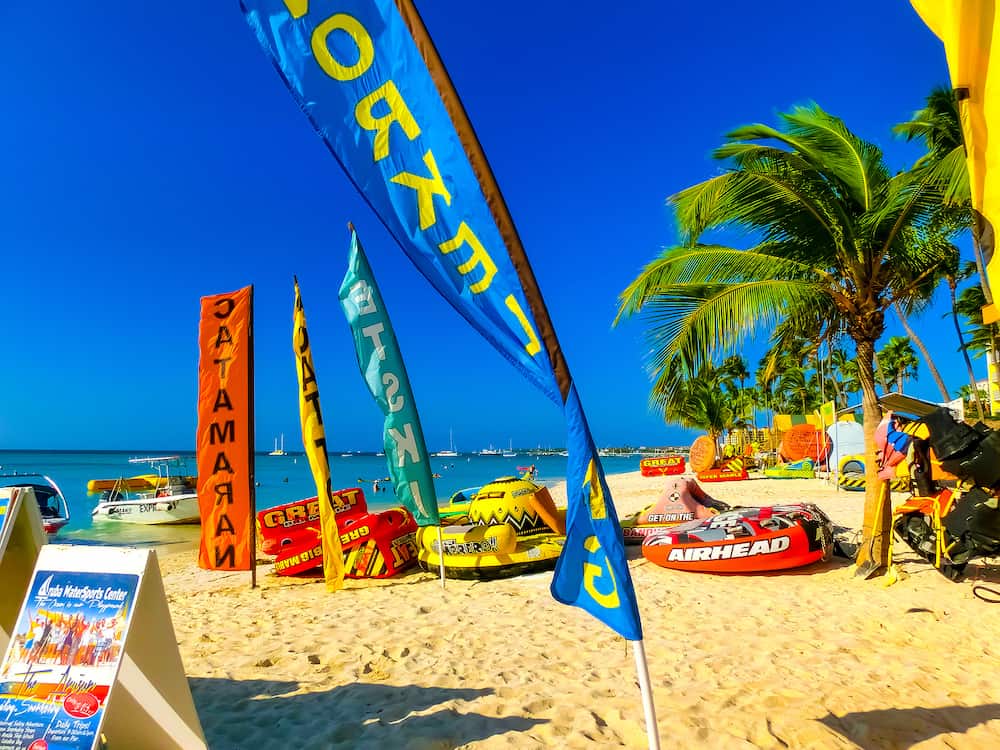Palm beach, Aruba - View of Palm Beach on the Caribbean island of Aruba. Many hotels, including the Hyatt Regency Aruba Resort and Spa and the Riu Palace Aruba are located on Palm Beach.