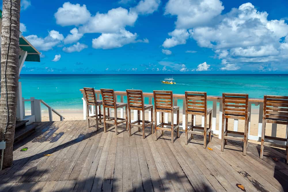 outdoor cafe on the beach of Barbados Caribbean