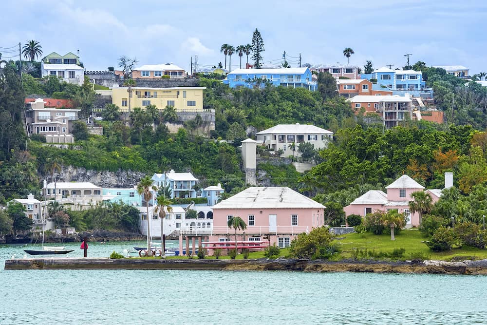 Colorful homes and hotels on this hillside in Hamilton Bermuda.