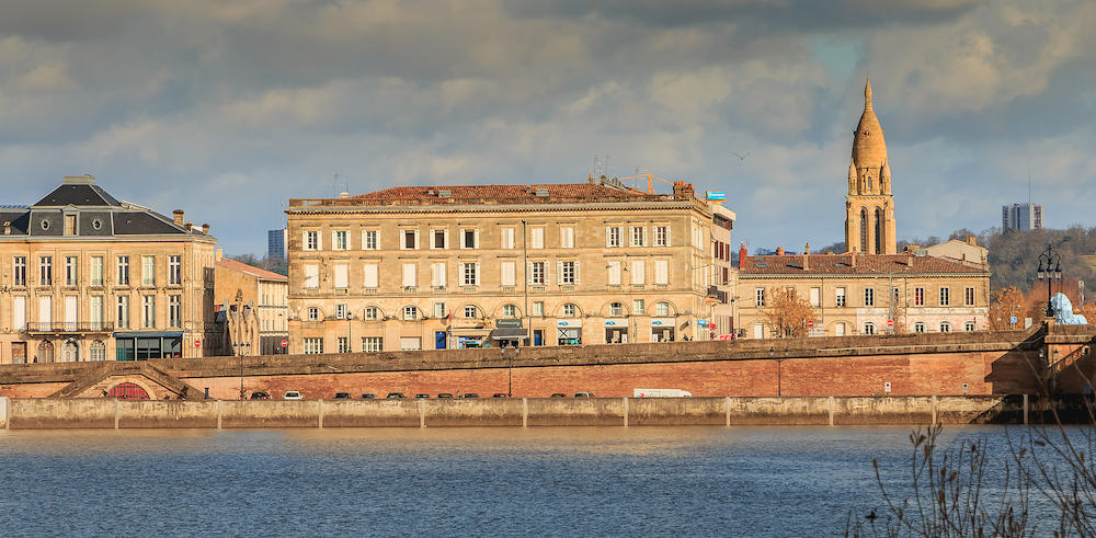BORDEAUX, FRANCE - view of Bastide district on the right coast from the left river bank of the Garonne on a winter day