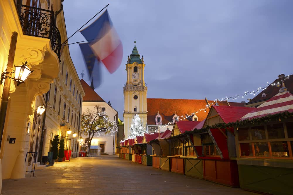 Christmas market in the main square of Bratislava.