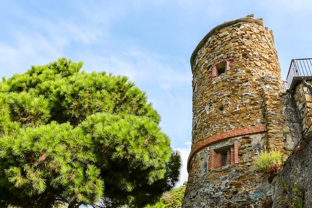 Riomaggiore, Italy - Circa. Ruins of old castle (Castello di Riomaggiore) in Riomaggiore.