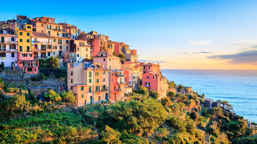 Scenic view of the village of Corniglia in Cinque Terre National Park in Italy