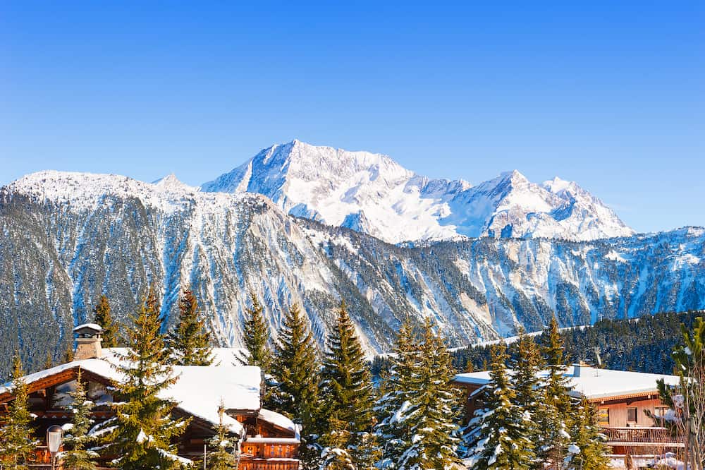 Courchevel ski resort in Alps mountains, France. Winter landscape.