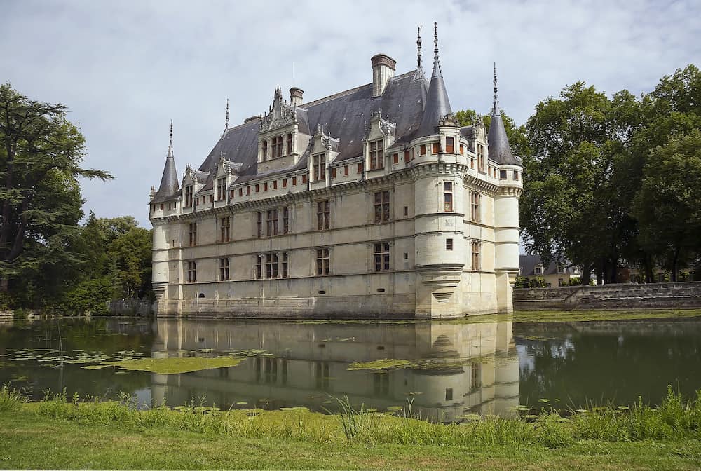 Chateau d'Azay-le-Rideau sets on an island in the middle of the Indre river.