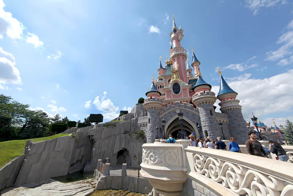 PARIS FRANCE - The Disneyland Paris Castle freshly painted.
