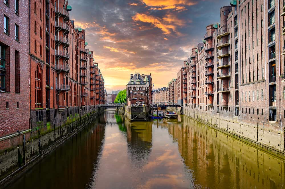 The moated castle in the warehouse district of Hamburg