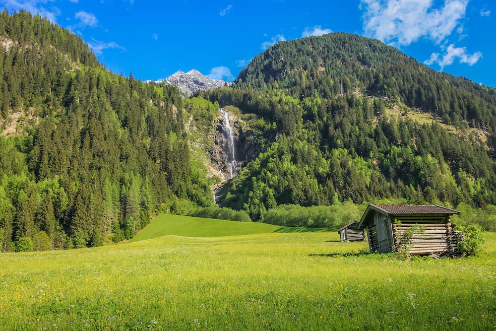 Waterfall in Stubai Valley, Grawa Wasserfall, North Tyrol, Austria
