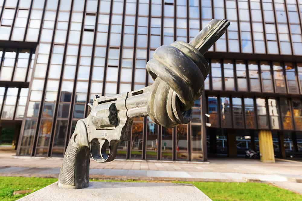 gun sculpture, designed by Carl Fredrik Reuterswaerd. Its one of 3 existing copies, another in NYC and one in Malmo