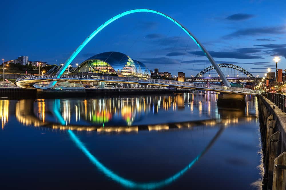 Gateshead Millennium Bridge across the Tyne River between Newcastle Upon Tyne and Gateshead