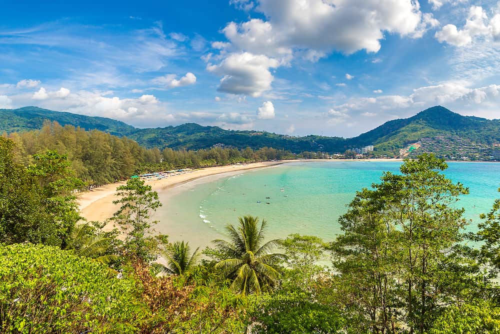 Panoramic view of Kamala beach on Phuket island, Thailand in a sunny day