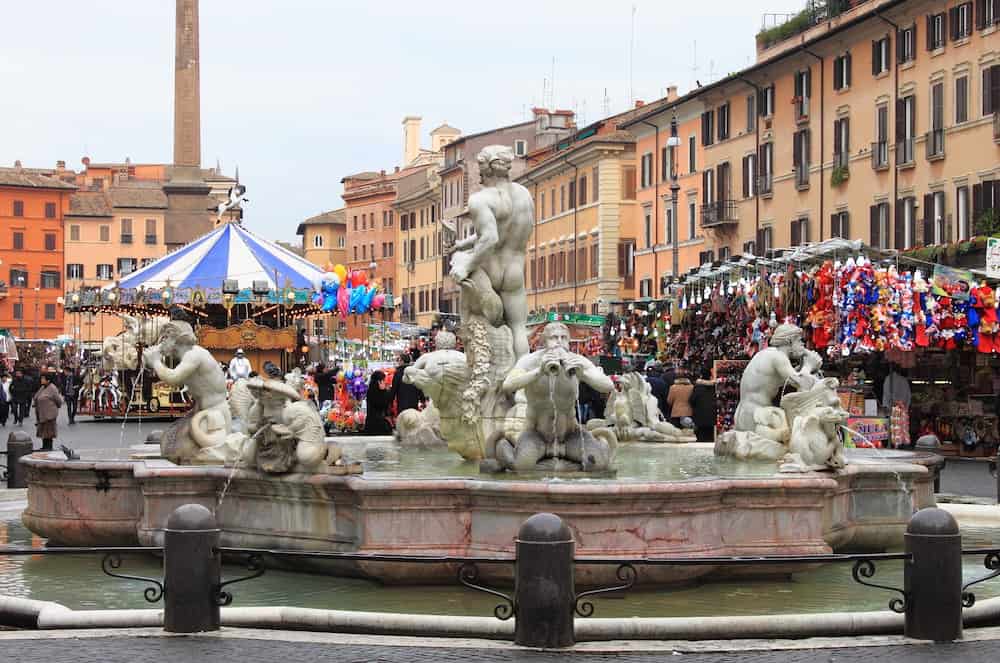 ROME - Historical christmas stalls at Navona Square in Rome Italy. This historical market is one of the main attractions of Rome during Christmas time