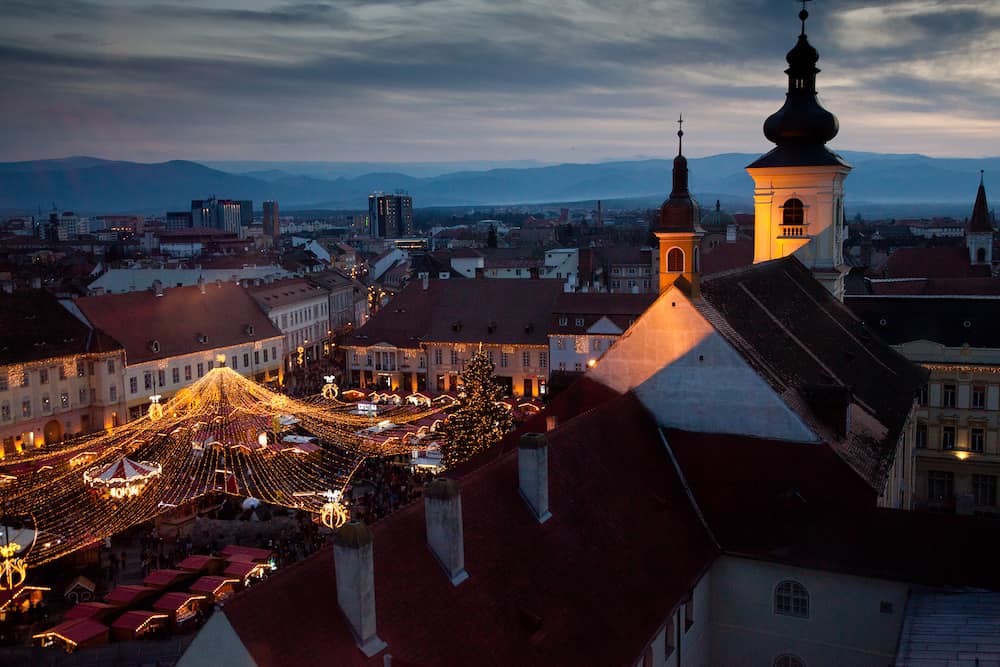 SIBIU, ROMANIA - Christmas Market in Sibiu main square, Romania, Transylvania