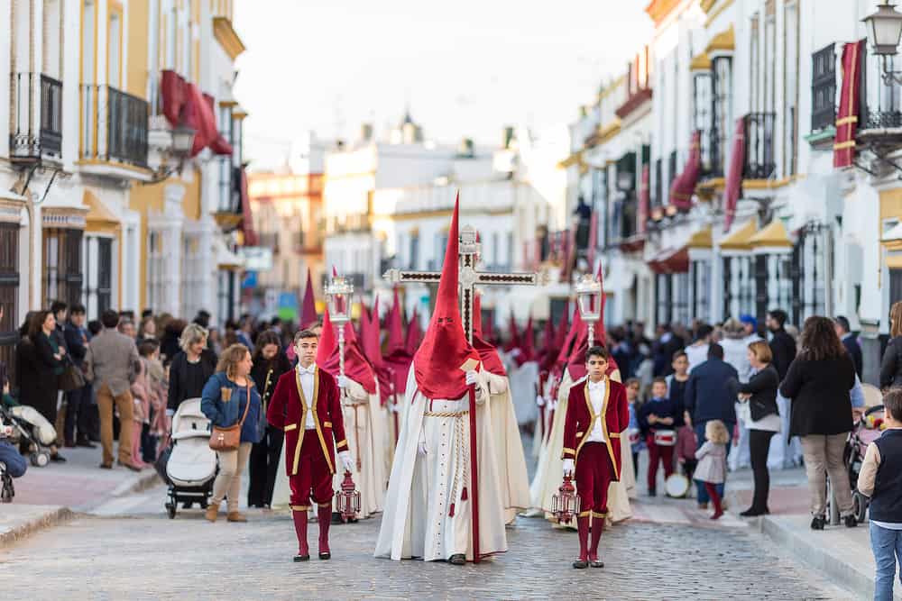 Marchena, SEVILLE, SPAIN - Procession of Holy Week(Semana Santa) in Marchena, SEVILLE. Holy Thursday afternoon. Procession of the Brotherhood of the Sweet Name