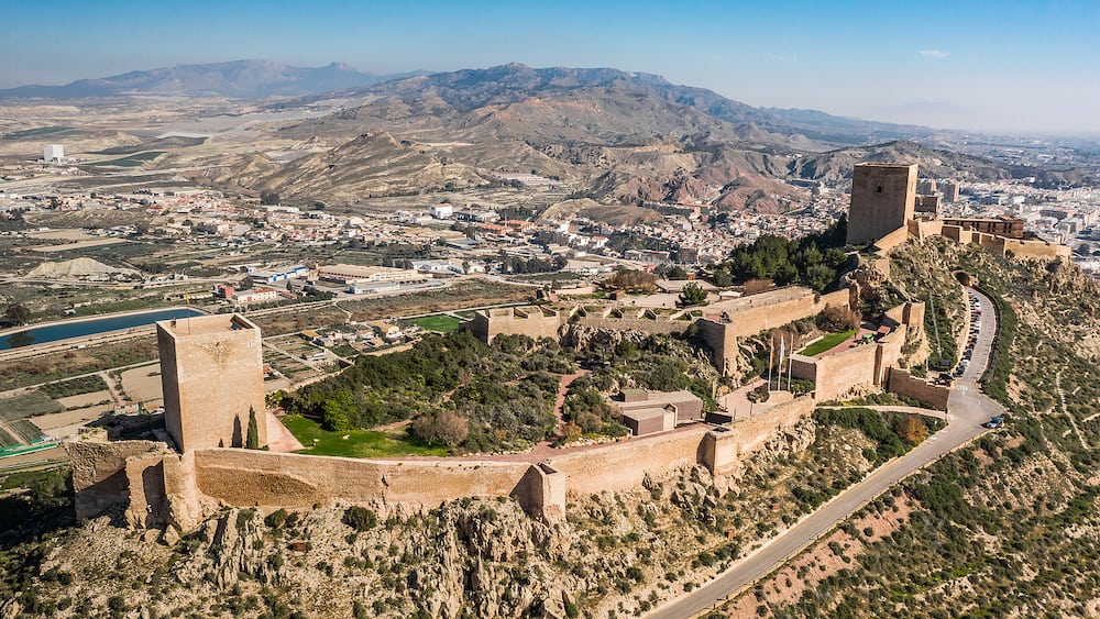 Castle of Lorca on a sunny day. Aerial view