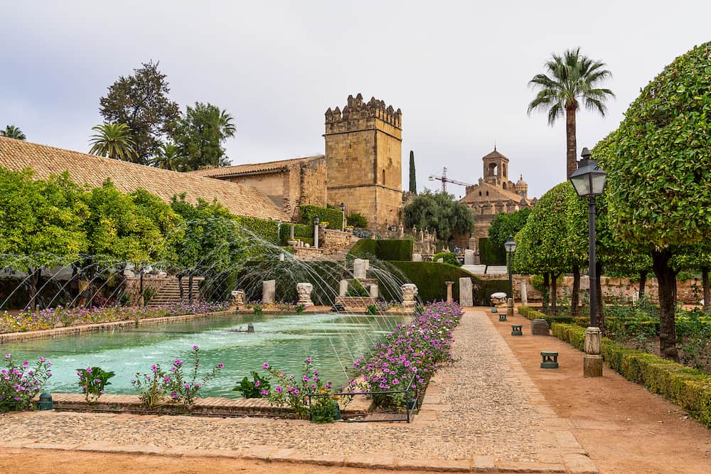 Cordoba, Spain - View of the gardens of the Alcazar of the Christian Monarchs, Alcazar de los Reyes Cristianos in Cordoba, Andalusia, Spain