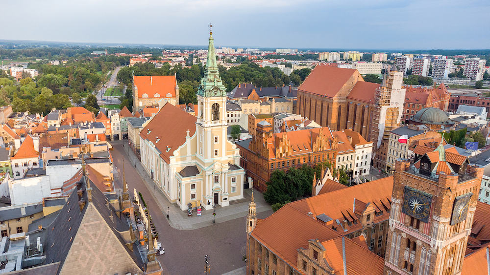 Torun, Poland - Aerial view on Evangelical Church of the Holy Spirit in Torun.