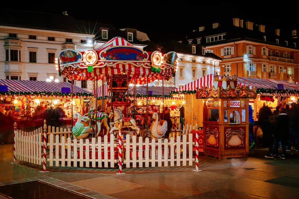 Carousel at the Christmas Market Vipiteno Sterzing Bolzano Trentino Alto Adige Italy