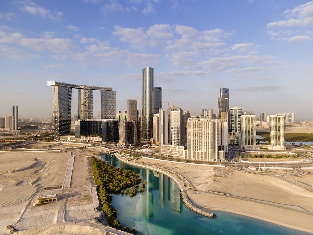 Abu Dhabi, UAE - Drone view on developing part of Al Reem island in Abu Dhabi