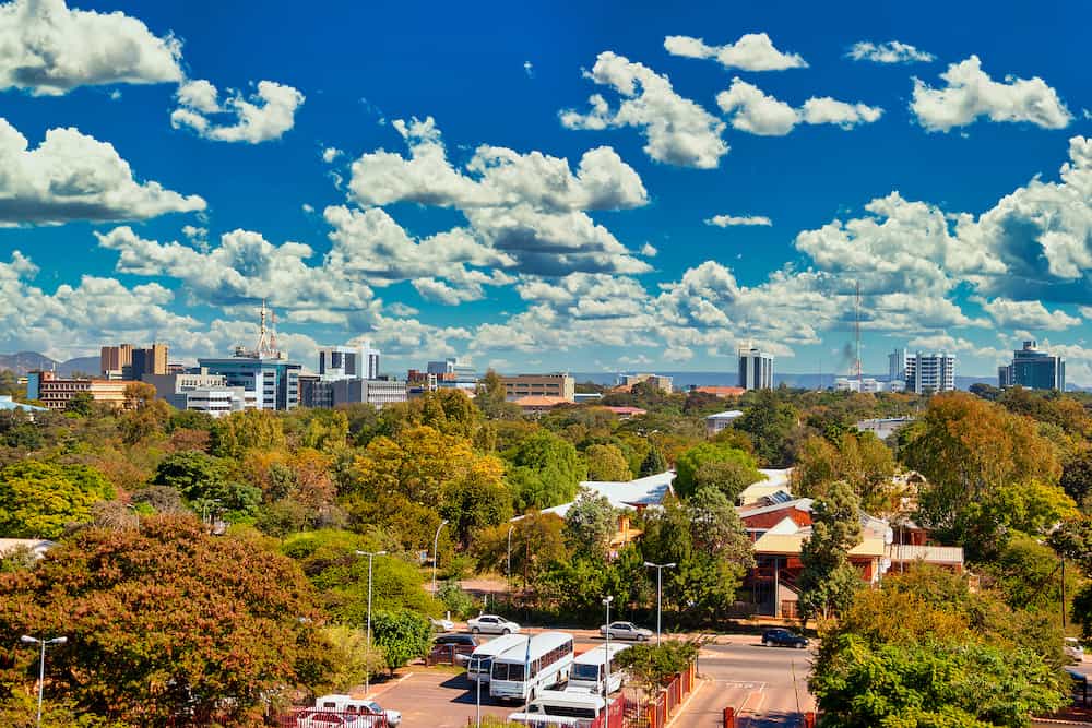Aerial panorama of Gaborone city the capital of Botswana