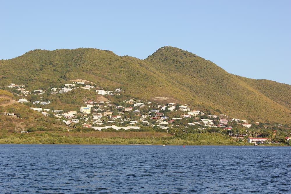 One of the many St Martin towns seen from the ferry boat back from Anguilla