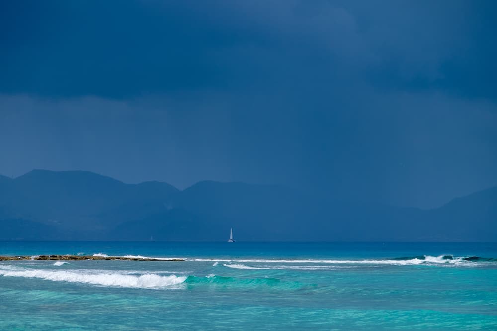 Shaol Bay West beach during a rainy afternoon at Anguilla