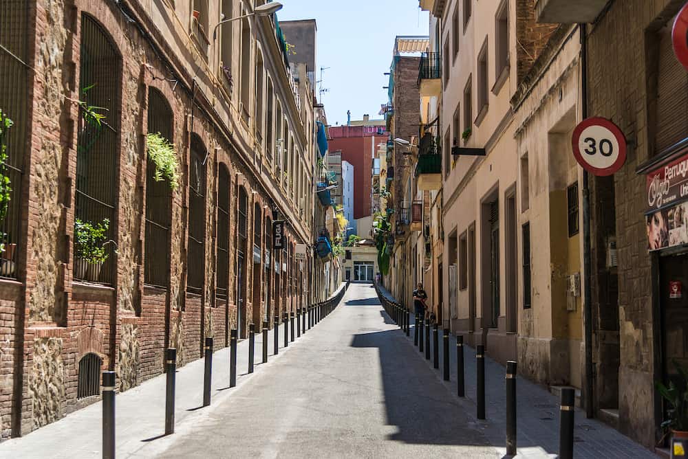 Barcelona, Spain - Narrow streets of El Poble Sec neighborhood