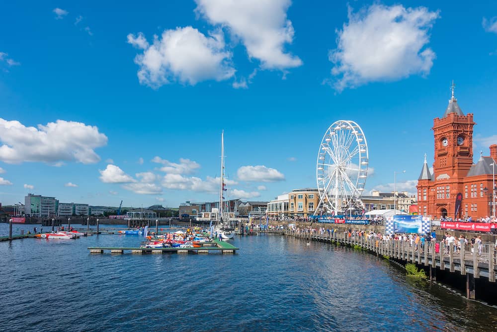 Cardiff United Kingdom - Tourists and locals are watching eleven powerboats and more than thirty jet ski riders competing in the fourth round of the P1 national championships at the Cardiff Harbour Festival & the P1 Welsh Grand Prix of the