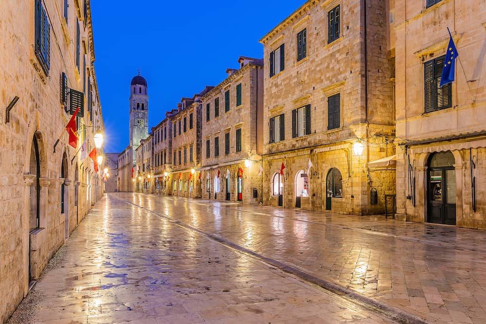 Dubrovnik, Croatia. Famous Placa (Stradun) street inside the city walls.