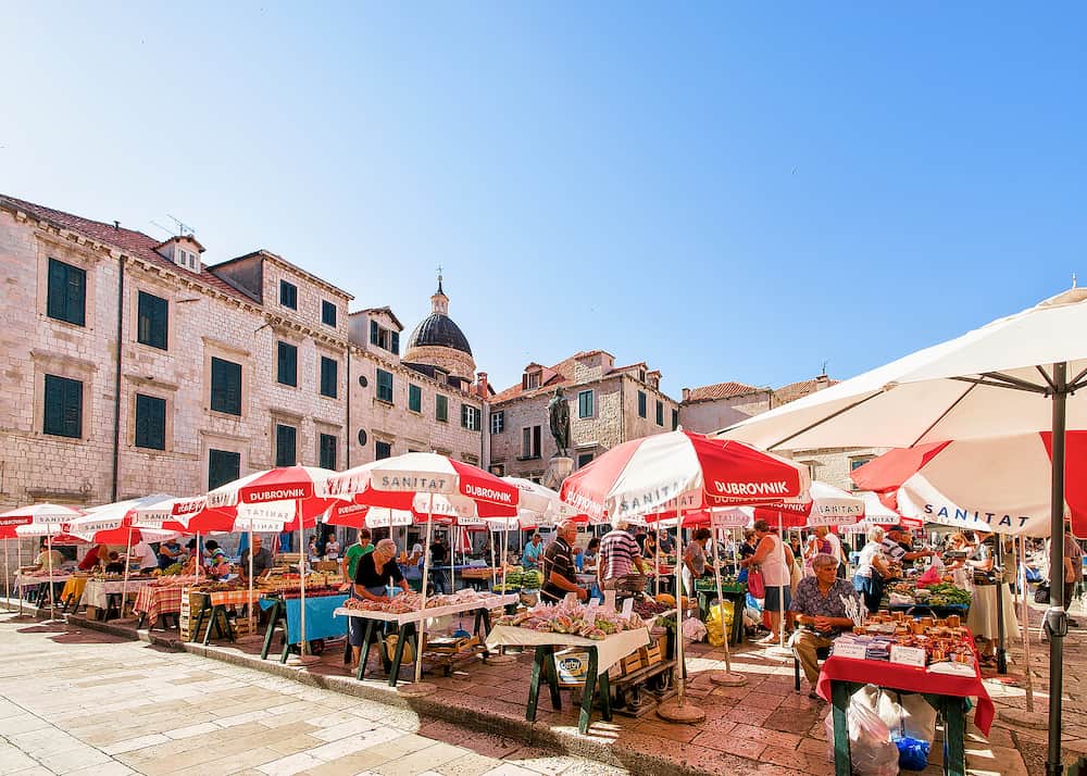 Dubrovnik Croatia - People at the Street Market in the Old town of Dubrovnik Croatia