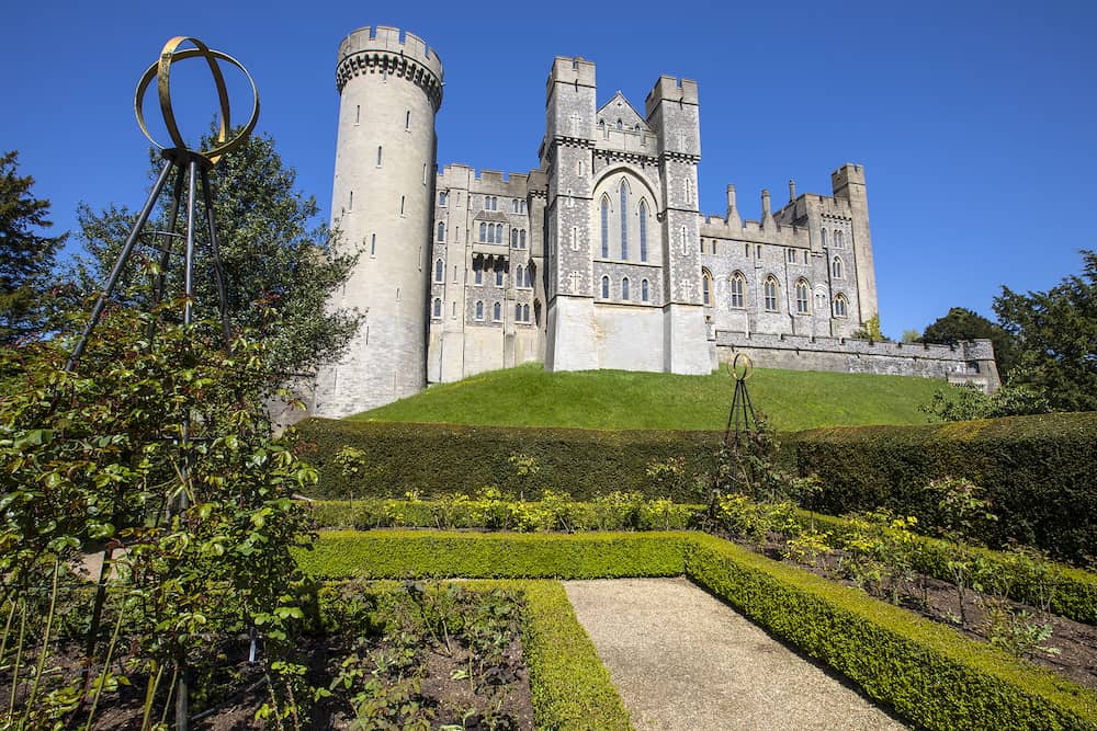 ARUNDEL, UK - The magnificent Arundel Castle, viewed from the beautiful gardens within the castle grounds, in Arundel, West Sussex, 