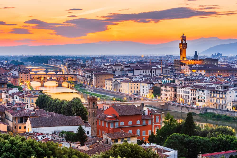Florence, Italy. View of Florence at sunset from Piazzale Michelangelo.