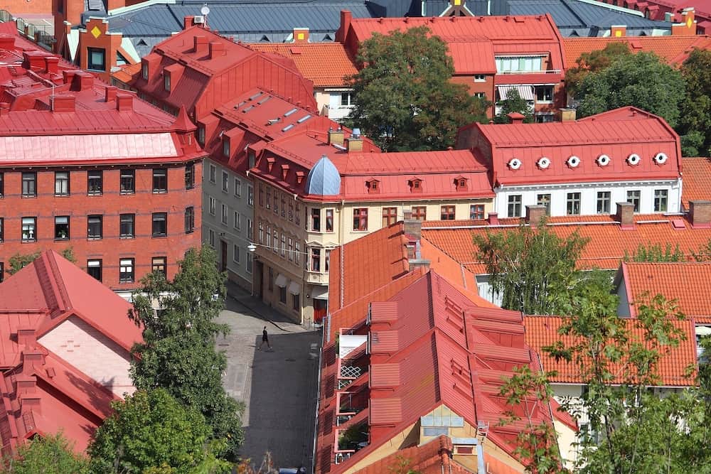 Gothenburg city in Sweden. Aerial view of Haga district.