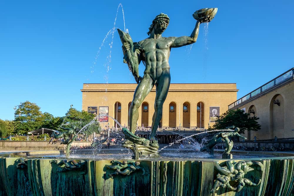 GOTHENBURG - The iconic statue of Poseidon at Gotaplatsen in Gothenburg. This sculpture by Carl Milles has become a symbol for Gothenburg.