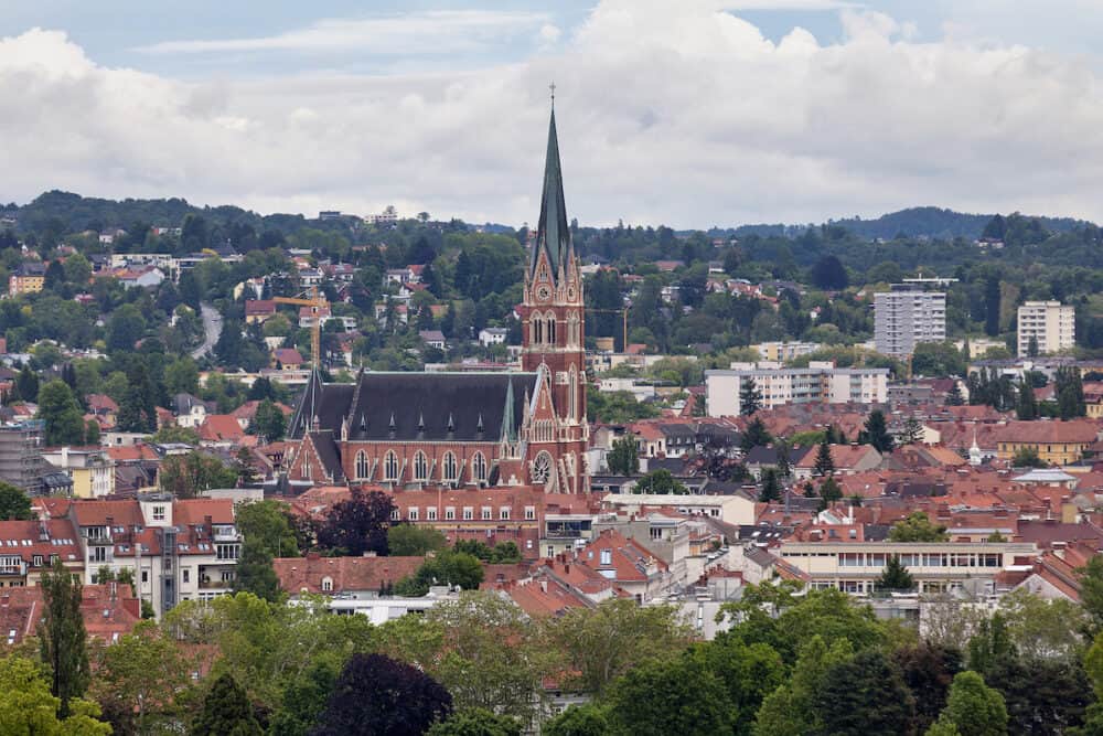 The Herz-Jesu-Kirche (English: Church of the Sacred Heart of Jesus) is the largest church in Graz, Austria. It was designed down to the last detail by architect Georg Hauberrisser and constructed from 1881 to 1887.