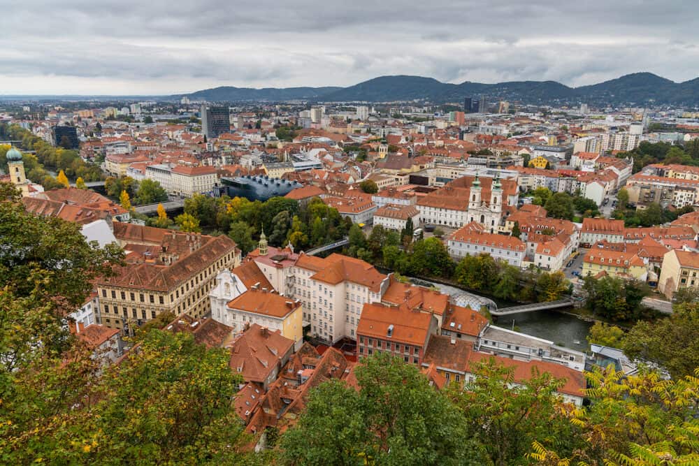 Graz, Austria - view of the historic city center and rooftops of Graz in southeastern Austria