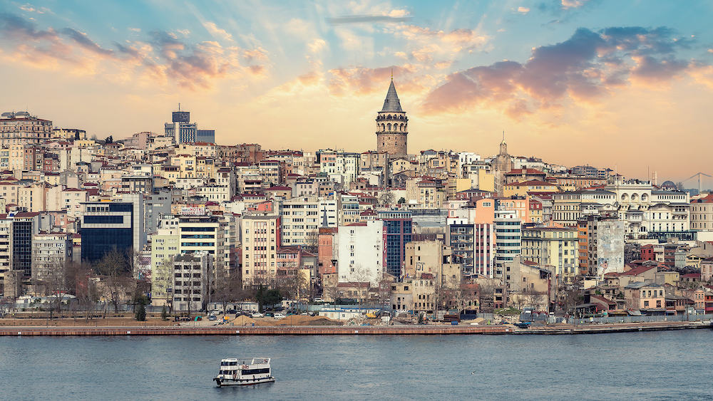 Istanbul, Turkey - Galata Tower, Karakoy district and Golden Horn skyline in Istanbul, Turkey