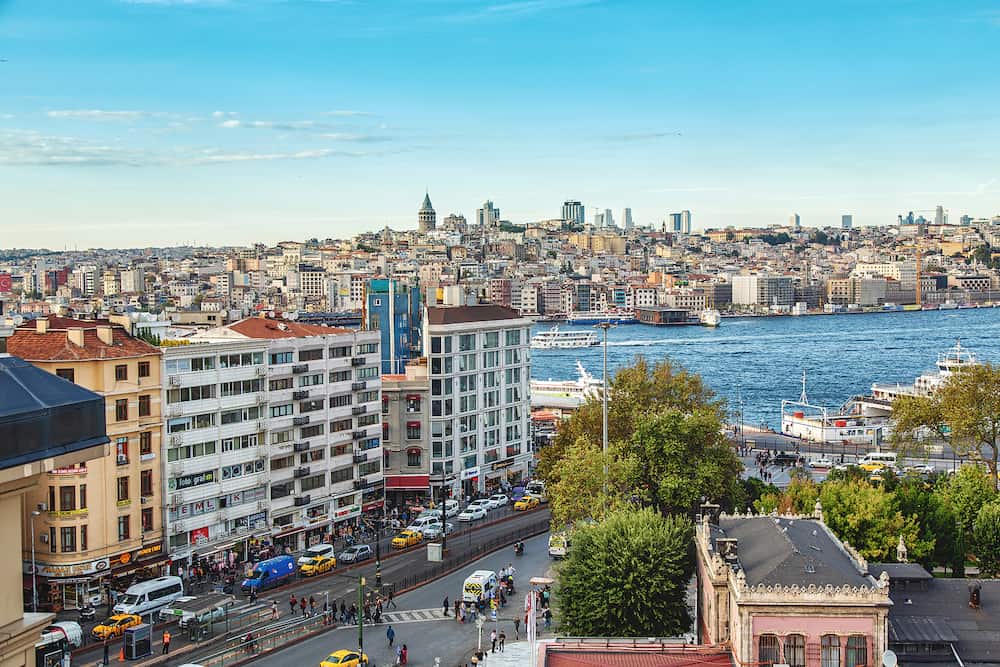 ISTANBUL, TURKEY: Sirkeci district in historical part of Istanbul and view on Sirkeci railway station and Bosphorus 