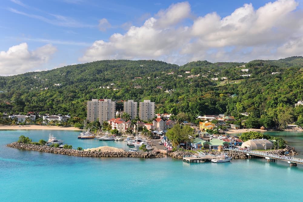 Aerial view of Ocho Rios, Jamaica in the Caribbean