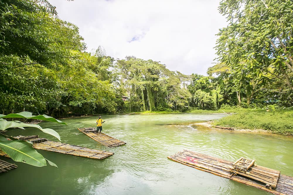 MONTEGO BAY, JAMAICA - Bamboo Rafting on the Martha Brae River in Jamaica.