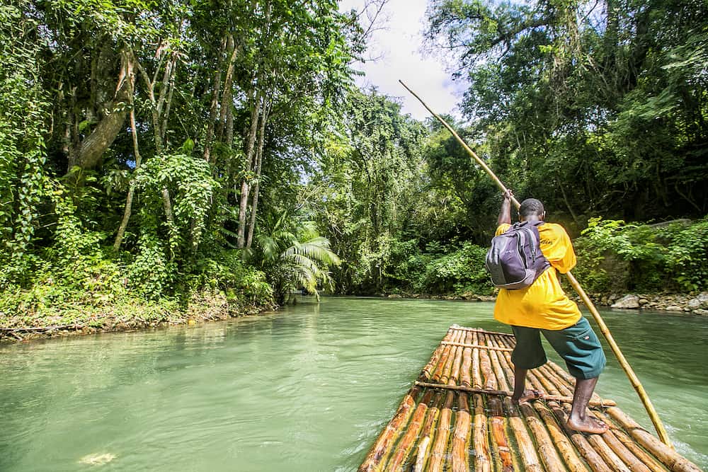 MONTEGO BAY, JAMAICA - Bamboo Rafting on the Martha Brae River in Jamaica.