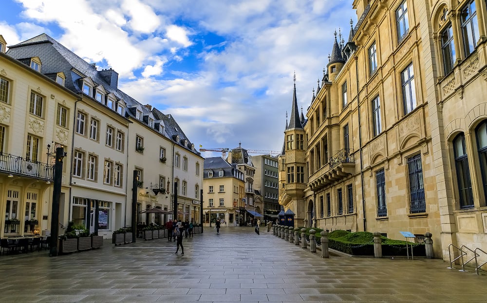 Luxembourg - Grand Ducal Palace, residence of the Grand Duke, and people on the street in Luxembourg, UNESCO World Heritage Site