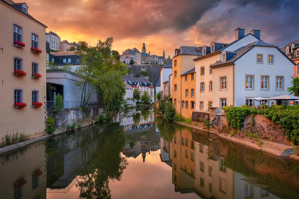 Luxembourg City, Luxembourg. Cityscape image of old town Luxembourg skyline during beautiful summer sunset.